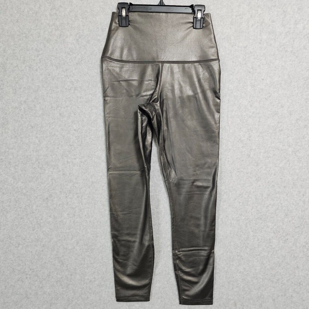 90 Degree by Reflex Faux Leather Leggings Size S Womens Gray Metallic